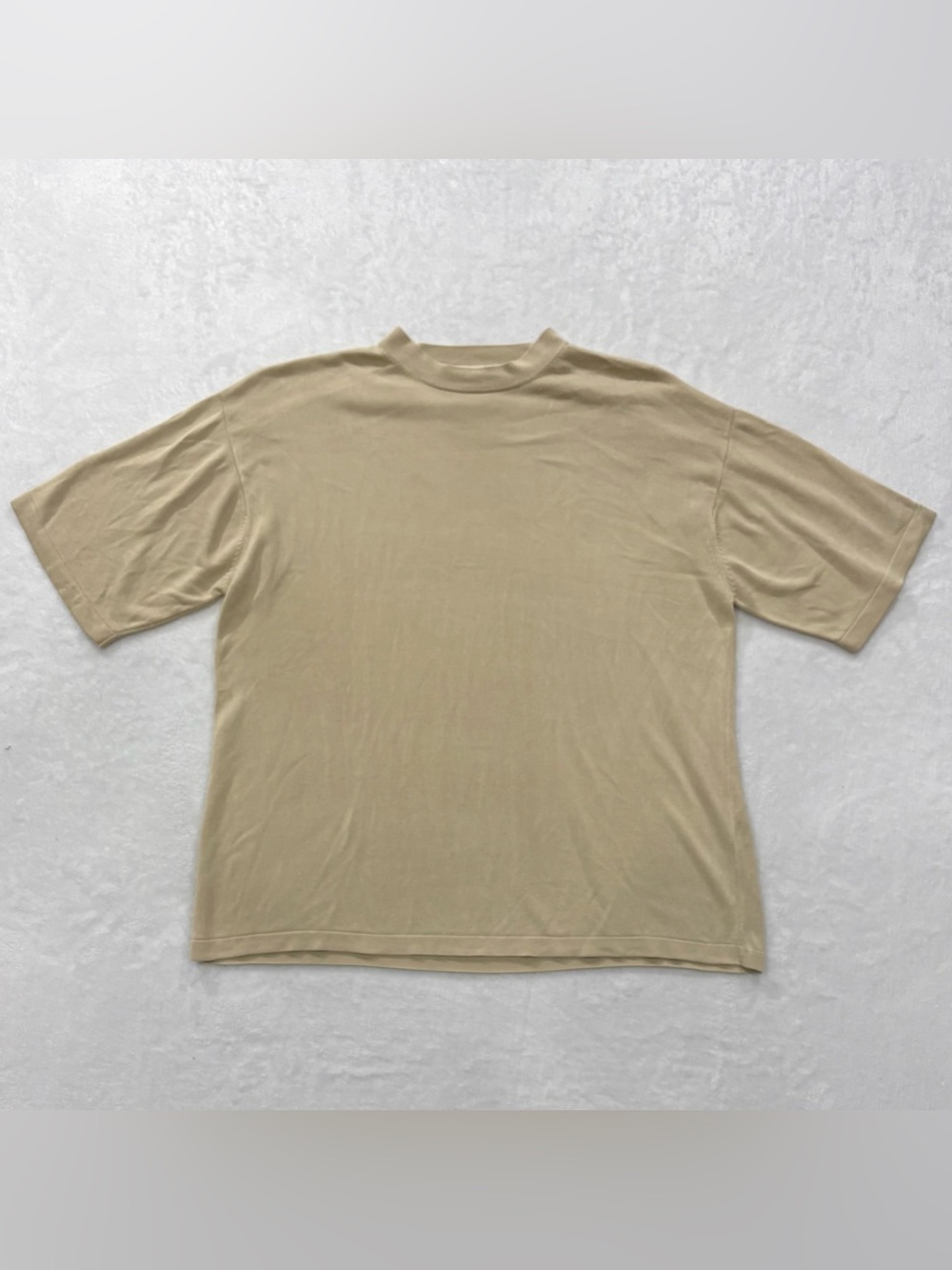 Pronto Uomo Beige 100% Silk Knit Short Sleeve Shirt Mens Size XL
